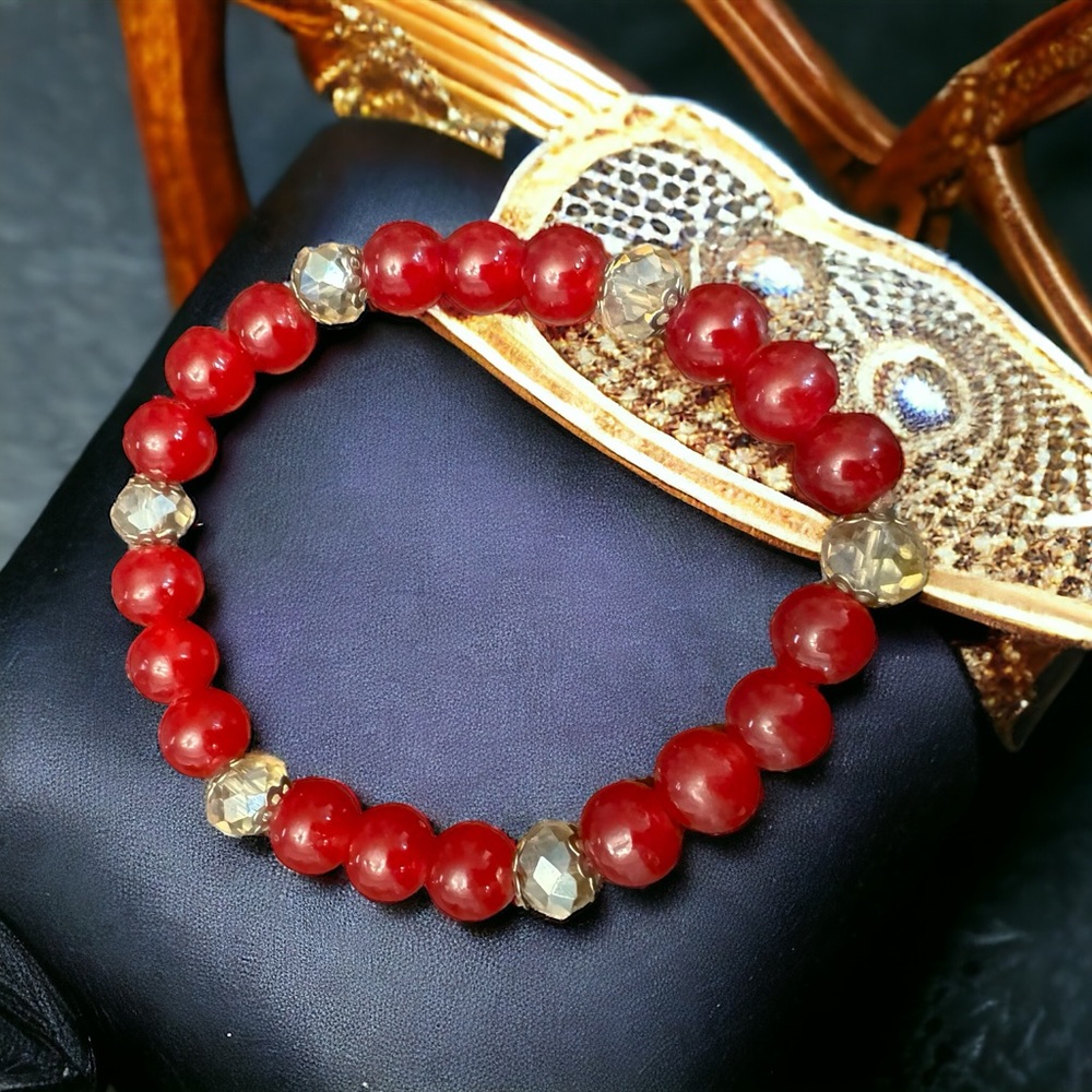 Beautiful Red Agate Beaded Stretchy Bracelet